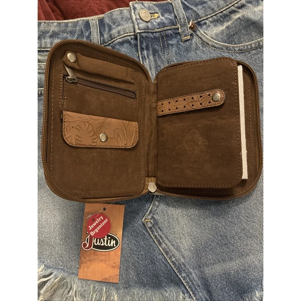 NWT New‎ Justin Western Tool Brown Leather Jewelry Organizer Wallet Zipper Close